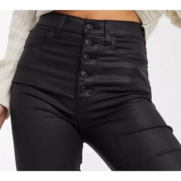 Abercrombie & Fitch Women's Ankle Straight High Rise Coated Jeans Black SZ 28/6 - Picture 4 of 9